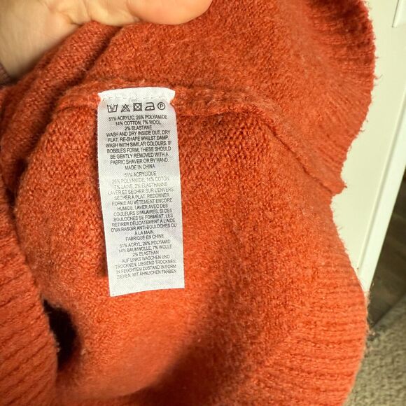 French Connection Womens Wool Sweater Medium Orange V Neck Capsule Oversized - Picture 4 of 5